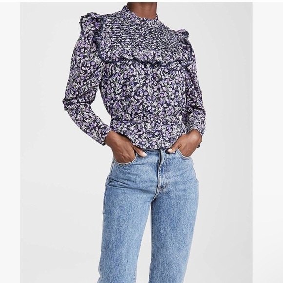 ASTR Floral High Neck Peplum Long Sleeve Peasant Blouse Size XS - Picture 3 of 15